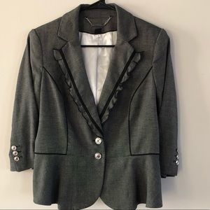 WHBM Women’s Blazer Gray Ruffle 3/4 Sleeves Size 8